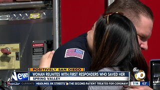 Woman reunites with firefighters who rescued her after crash