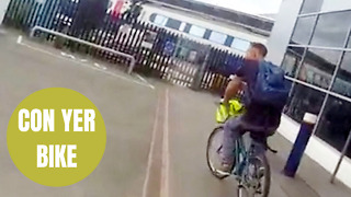 Cop catches a crook after a low-speed bicycle chase