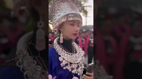 Pretty Chinese Girl Wears Her Traditional Miao People Clothing