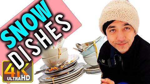 How to Clean Sticky Dirty Dishes in Snow Camping (4k UHD)