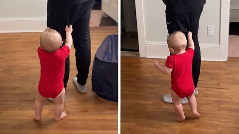 Watch His First Steps! Toddler Masters Walking with Dad’s Help