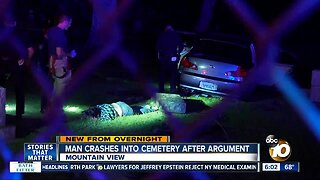 Driver crashes through cemetery after argument with ex-girlfriend