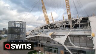 Footage of the O2 Arena suffering damage from Storm Eunice