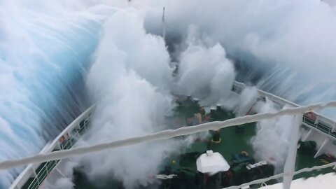 Ship in Storm | Cruise Ship Climbing Up Big Waves