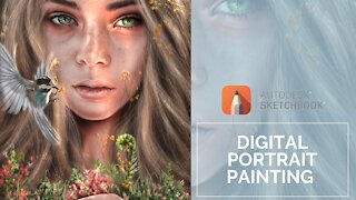 Digital Portrait Painting: Photorealistic Skin, Eyes, Nose, Lips, Hair - Autodesk Sketchbook