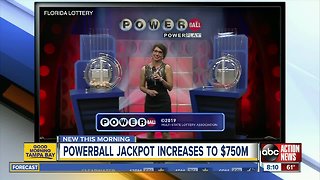 Powerball jackpot now $750M, two tickets sold in FL worth at least $1M