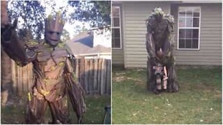 Pai cria disfarce de Groot para celebrar o halloween