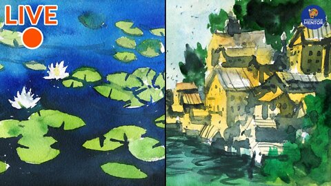 Loose Watercolor Painting: Water Lilies and Hallstatt, Austria