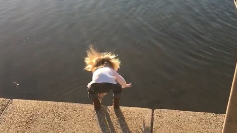 Little Girl Falls In A Pond Trying To Feed Ducks
