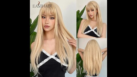 Golden Long Straight Synthetic Wigs