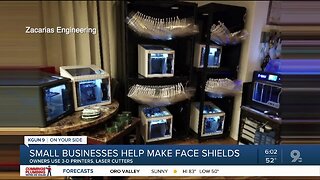 Small business owners make face shields using 3-D printers, laser cutters