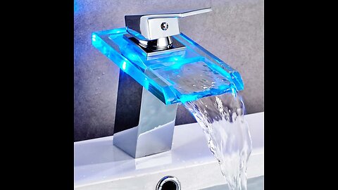 3 colors LED Luminous Basin Faucet Square Waterfall Washbasin