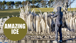 Bizarre ice sculpture which was created by water splashing from a puddle during freezing conditions