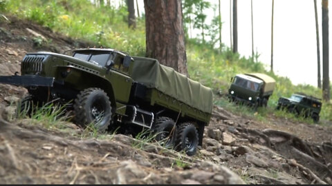 Russian URAL, KAMAZ, UAZ goes off-road. Remote controlled cars.