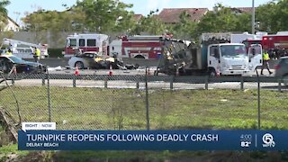 Florida's Turnpike reopens following fiery, deadly crash in west Delray Beach