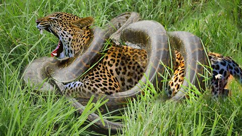 Terrible! Hungry Leopard Was Strangled By Python And Almost Died When Trying To Hunt Giant Python