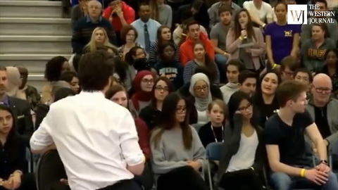 Watch: Justin Trudeau's Eye-Rolling 'Correction' After Woman Uses the Word 'Mankind'