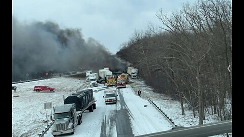 Freak Snow Squall leads to fiery multi-vehicle crash closes I-81 in Schuylkill County Pennsylvania