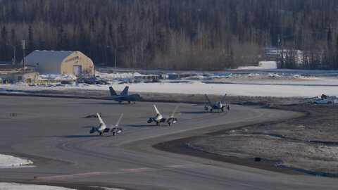 F-22s Launch at Joint Base Elmendorf-Richardson during PF 22-4