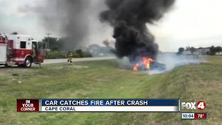 Car catches on fire on Pine Island Road