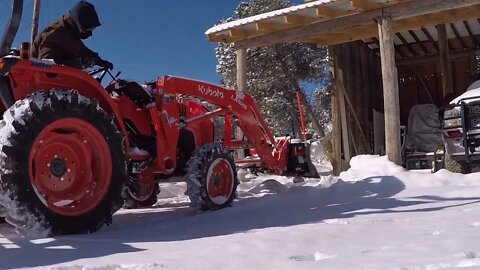 Using my Kabota L2501 with a Land Pride snow plow to clear my driveway