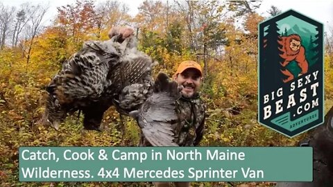 Catch, Cook & Camp. Ruffed Grouse in North Maine Wilderness. 4x4 Mercedes Sprinter Van