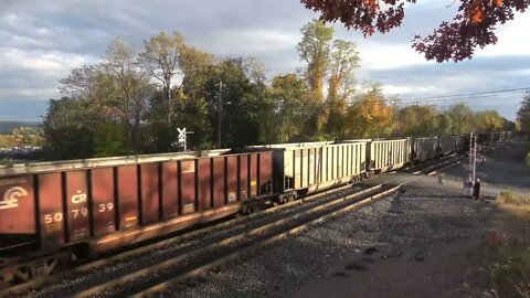 A long string of empty coal hoppers