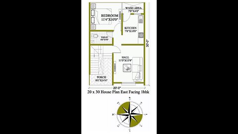 20 × 30 House plan|| East Facing 1bhk|| 600 sqft house design | Modern house plan| #housedesign