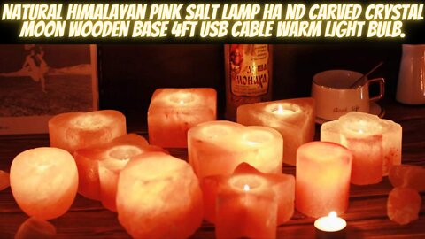 Natural Himalayan Pink Salt Lamp Hand Carved Crystal Moon Wooden Base 4ft USB Cable Warm