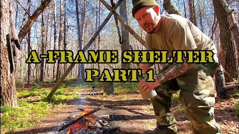 A-Frame Bushcraft Shelter - Part 1 - Campfire Steak with a Friend
