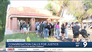 Congregation calls for justice after front door glass broken