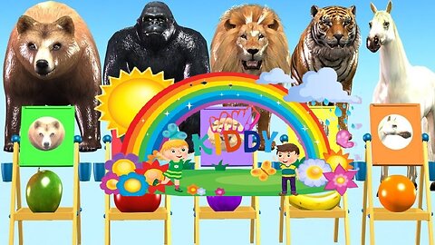 Learn Colors With Animals for kids , Paint Animals Gorilla Cow Tiger Lion Elephant