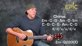 Learn EZ beginner song Eagles Take It Easy guitar lesson with chords rhythms strum patterns