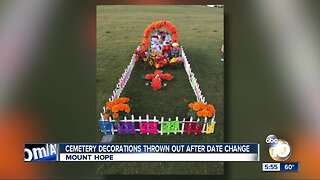 Cemetery decorations thrown out after date change