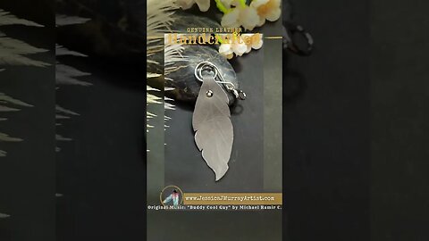 GREY, 4 inch, leather feather keyring