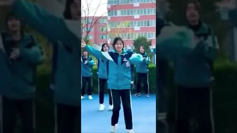 Chinese High School Girls Dance In Their School Uniforms