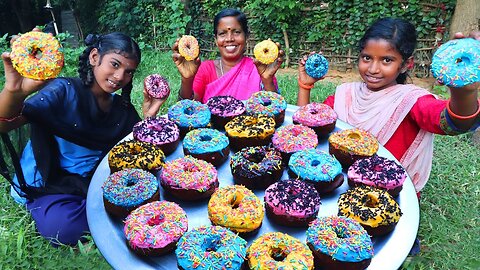 COLOR DONUT RECIPE | Homemade Doughnuts Recipe | Village Style Donut Making | Easy Donut Recipe