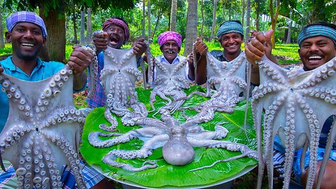 OCTOPUS COOKING and EATING | Big Size Octopus fry | Seafood Recipe Cooking in Village