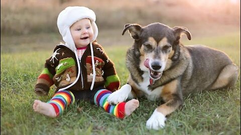 Amezing vidio for cute baby and doggy