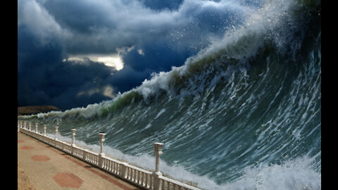 japanese ship goes through tsunami wave in japan