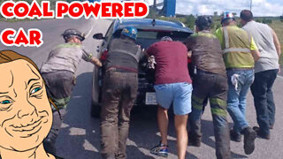 Miners Help push Lefties Dead Electric Car To Coal Mine To Charge Up