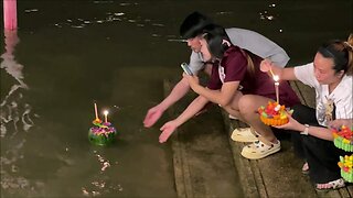 Loy Krathong festival Koh Kret and Pak Kret city in Thailand