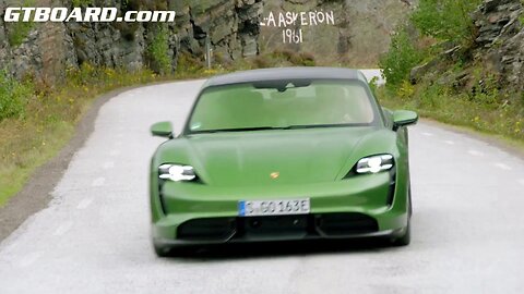 Mamba Green Porsche Taycan "Turbo' in Sweden, Enzian Blue, Carrera White,. The SOUND!