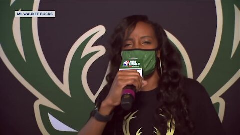 Meet the woman behind the mic: A look at the Buck's in-game host as she prepares for Game 4