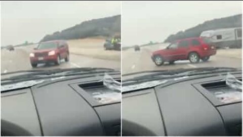 Car loses traction on black ice and almost causes accident