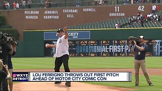 'The Incredible Hulk' actor Lou Ferrigno throws out first pitch at Comerica Park