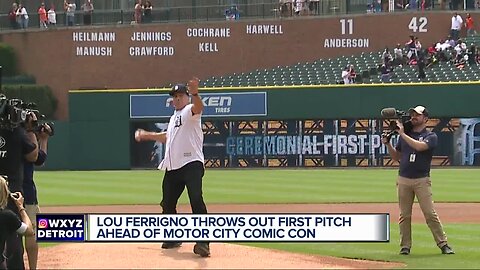 'The Incredible Hulk' actor Lou Ferrigno throws out first pitch at Comerica Park