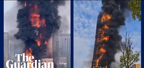 Huge fire engulfs skyscraper in China