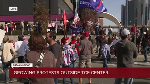 Growing protests outside of TCF Center in Detroit