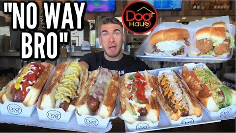 INSANE HOTDOG CHALLENGE | DOG HAUS FAMOUS HOT DOGS | Gourmet Fancy Hot Dogs | Man Vs Food
